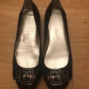 Black buckle work flats